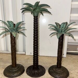 Palm Tree Candle Holders Set of 3 Tropical‎ Decor Bronze Finish
